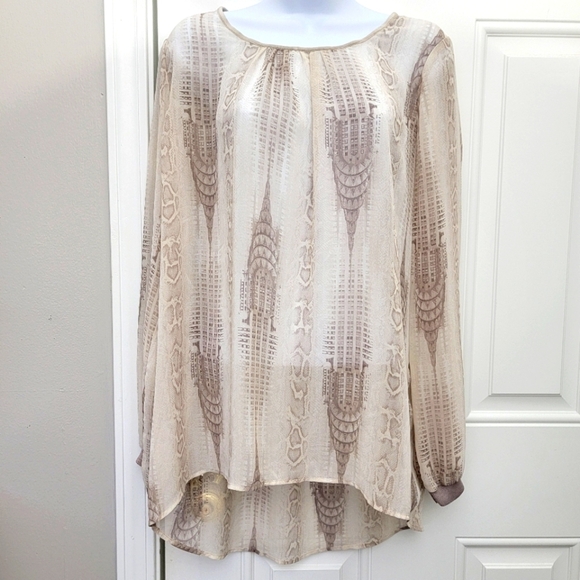 Elie Tahari For Design Nation Snakeskin Chrysler Building Chiffon Blouse Large - Picture 1 of 11